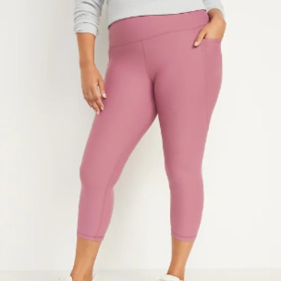 Old Navy Pants - Old Navy High-Waisted Side-Pocket Crop Leggings for Women, Pink Tourmaline, XXL